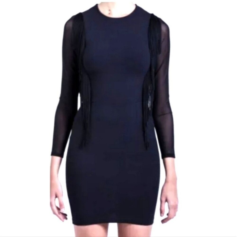 Maria Cher Black Fringe Dress Size 2